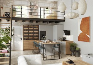 Cocina de madera blanca y gris