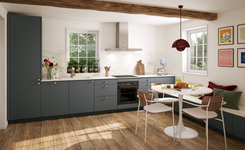 Cocina blanca con gris moderna